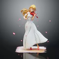 Game Movie Character Blonde Girl in White Dress Playing Violin with Pink Petals