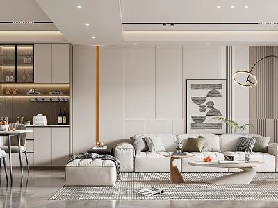 Modern Living And Dining Room Interior With Open Concept Sofa Coffee Table And Decorative Painting 3d model