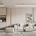 Modern Living And Dining Room Interior With Open Concept Sofa Coffee Table And Decorative Painting