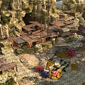 Realistic Micro Terrain Model With Sand Rocks Ship And Lighthouse Elements
