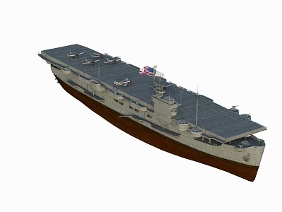 American Aircraft Carrier With Multiple Aircraft On Flight Deck And National Flag 3d model