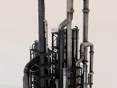 Industrial Equipment with Multiple Metal Pipes and Tall Tower Structures in Industrial Setup 3d model