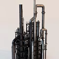 Industrial Equipment with Multiple Metal Pipes and Tall Tower Structures in Industrial Setup