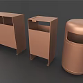 Copper Colored Public Trash Bins With Rectangular And Cylindrical Designs And Slot Structures
