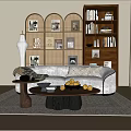 Middle Ancient Style Study Double Sofa Bookshelf Bookcase Coffee Table 3d model