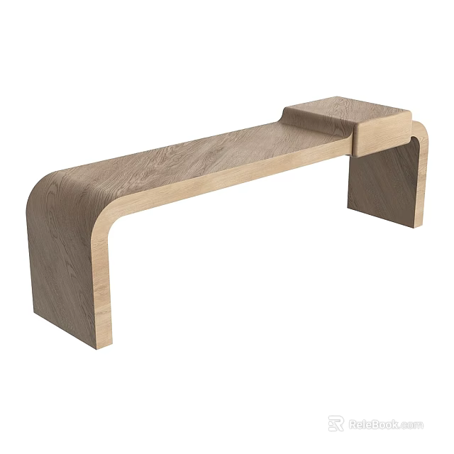 Modern Oak Wooden Stool With Curved Legs And Minimalist Design 3d model 