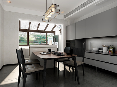 modern kitchen open black and white gray model