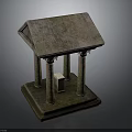 Ancient Classical Architecture Structure Featuring Four Weathered Columns Stone Roof Square Pedestal And Stone Tablet