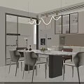 Modern Restaurant Interior With Marble Dining Table White Chairs And Pendant Lights 3d model