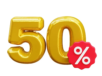 Golden 50 Number Foil Balloon With Red Percent Sign Decoration 3d model