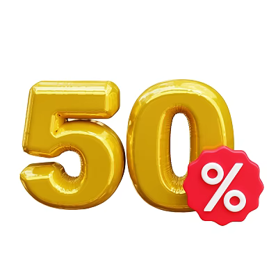Golden 50 Number Foil Balloon With Red Percent Sign Decoration 3d model