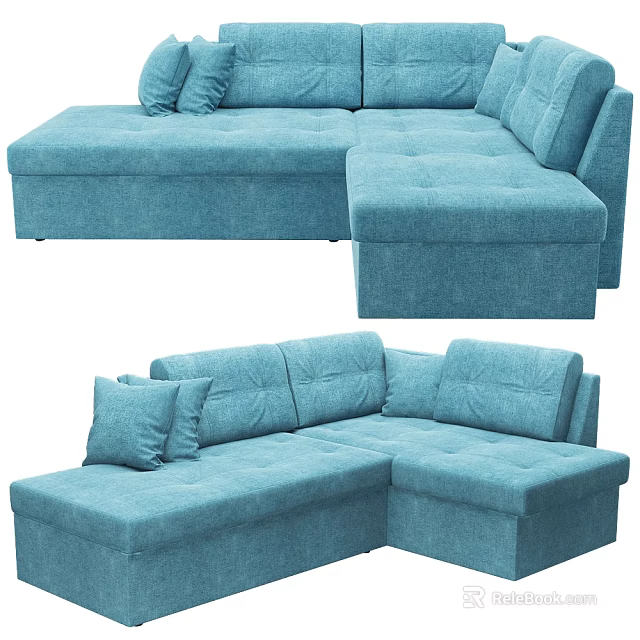 Modern Blue L Shaped Sofa With Soft Cushions And Comfortable Upholstered Design 3d model