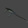 Long Neck Marine Reptile 3D Model With Sharp Teeth On Green Background 3d model