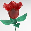 Red Rose Shaped Decorative Ornament Set With Green Leaves And Metallic Design