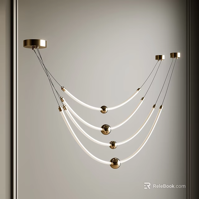 Modern Luxury Chandelier With Gold Metal Structure And White Multi Layer Spherical Design 3d model 