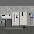 Modern Household Appliances Showcase In Contemporary Interior With Refrigerators Washing Machine Dishwasher And Robotic Vacuum