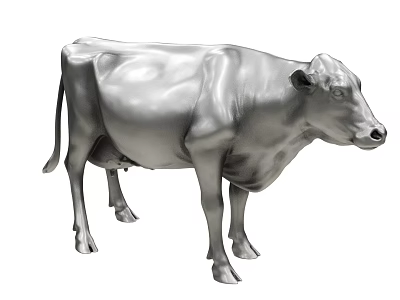 Detailed 3D Rendered Silver Cow Model With Metallic Texture And Realistic Features 3d model