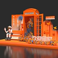 Vibrant Orange Home Decorative Scene With Mailbox Bench Flowers Pinwheels And Cartoon Figure
