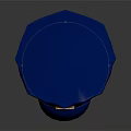 Blue Police Hat With Gold Badge And Brown Leather Strap Design