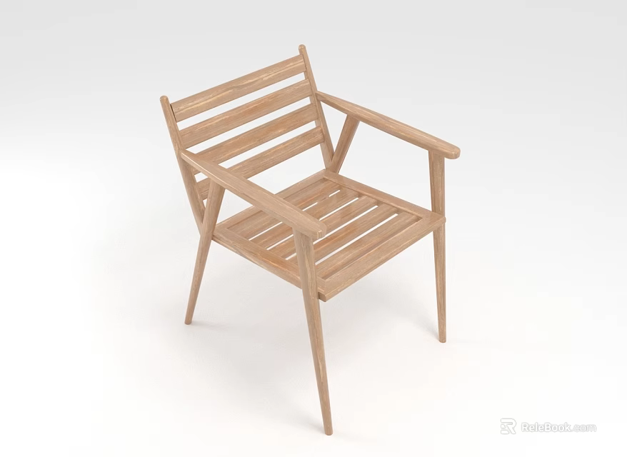 Simple Wooden Chair With Slatted Back Armrests And Slim Legs For Home Decor 3d model 