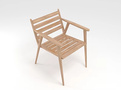 Simple Wooden Chair With Slatted Back Armrests And Slim Legs For Home Decor 3d model
