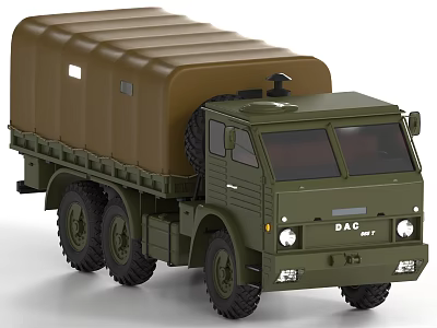 Green Military DAC Truck With Brown Cargo Container Six Wheel Transport Vehicle 3d model