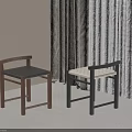 Two Modern Leisure Chairs With Wooden Frame And Comfortable Seat In Room With Curtains