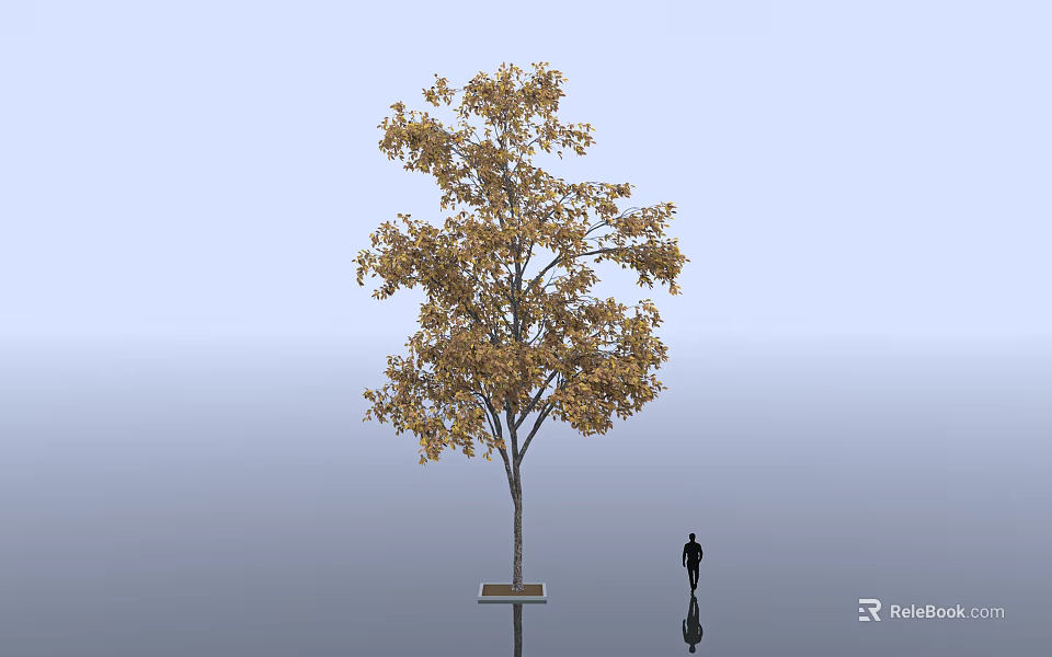 Golden Leafed Arbor with Silhouette Figure Against Blue Sky and Gray Ground 3d model 