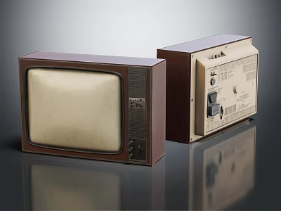 Vintage Retro TVs With Wooden Cases Front And Back View Display Design 3d model