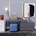Modern Dressing Table Interior With Marble Counter Round Mirror Stool And Decorative Art 3d model