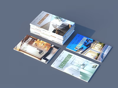 Interior Design Books and Magazines Showcasing Room Furniture and Decor Ideas 3d model