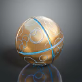 Decorative Golden Sphere With Blue Lines Circular Patterns And Reflection On Dark Background 3d model