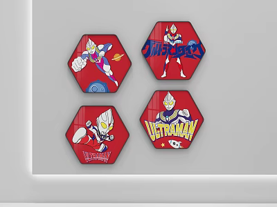 Abstract Painting Featuring Ultraman Character with Red Hexagon Badge Design Elements 3d model
