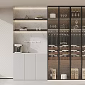 Modern Minimalist Sideboard Cabinet With Glass Wine Display And LED Ambient Lighting For Dining Room
