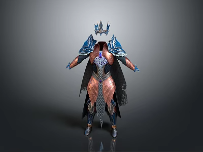 Mythical Warrior Character In Ornate Blue Gold Armor With Creature Details 3d model