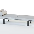 Modern Grey Sofa Bench With Round Pillow Back Split Cushion And Metal Legs 3d model