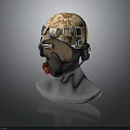 Tactical Helmet With Goggles Headset And Camouflage Surface On Mannequin Head