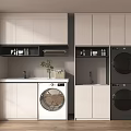 Modern Laundry Room With Front Loading Washer Dryer Sink And Storage Cabinets 3d model