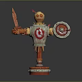 Straw Man Target Design With Wooden Sword Shield And Arrows On Base