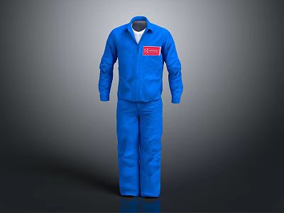 Blue Work Coveralls With Red Label On Chest For Professional Use 3d model