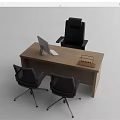Wooden Office Desk With Computer Monitor Keyboard Black Chairs And Desk Organizer