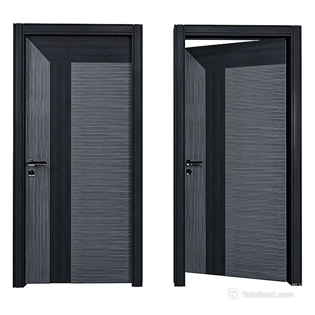 Modern Double Black Security Doors With Ribbed Panels And Secure Locks 3d model
