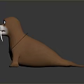 Cartoon Brown Walrus With Blue Eyes Red Nose And White Tusks 3D Model