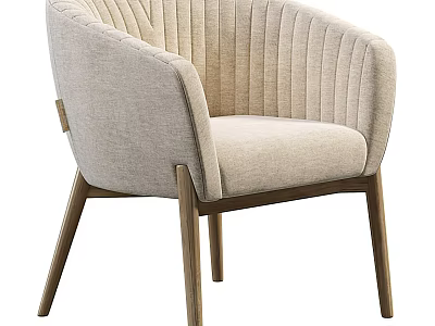 Modern Beige Fabric Accent Chair With Vertical Tufted Back And Wooden Legs 3d model