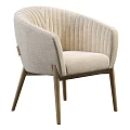 Modern Beige Fabric Accent Chair With Vertical Tufted Back And Wooden Legs