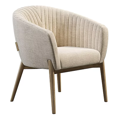 Modern Beige Fabric Accent Chair With Vertical Tufted Back And Wooden Legs 3d model