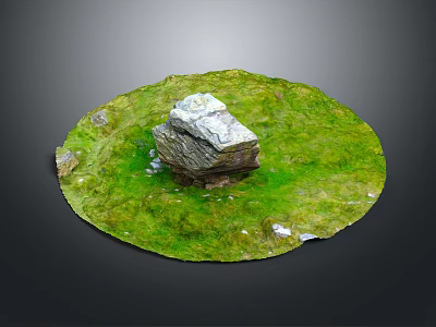 Natural Wood and Stone Stacked Structure in Circular Green Grass Area Center 3d model