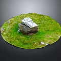 Natural Wood and Stone Stacked Structure in Circular Green Grass Area Center