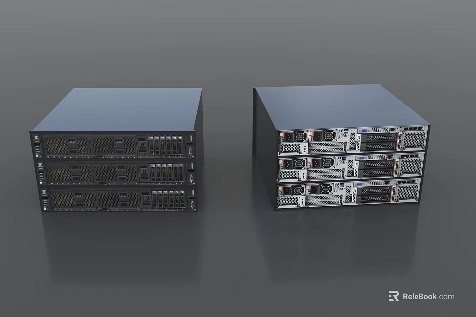 Industrial Equipment Server Racks With Stacked Units And Black Casing Design 3d model 