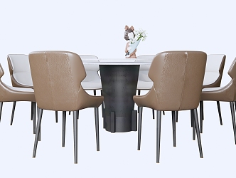 Italian Minimalist Dining Table and Chair Combination 3d model